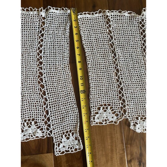 Vintage Handmade Crochet White Swag Valance Curtain Butterflies 2 Panels - Picture 6 of 7